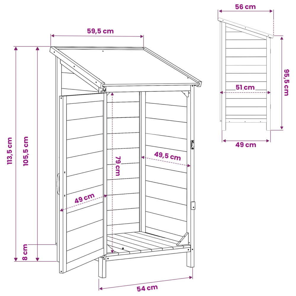Produktbild för Trädgårdshus med tak Grå 59,5 x 56 x 113,5 cm Massivt Furu
