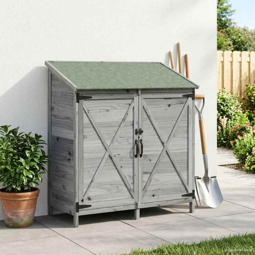vidaXL Trädgårdshus med tak Grå 106 x 56 x 113,5 cm Massivt Furu