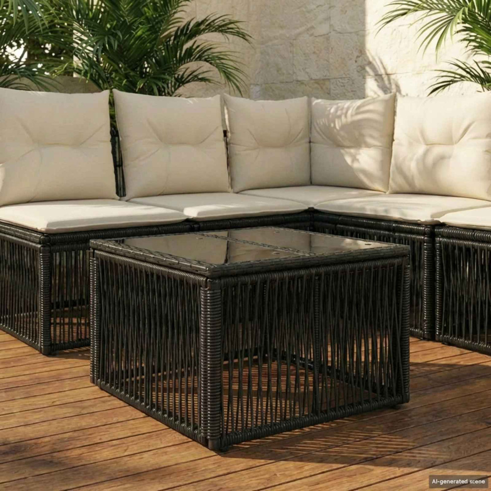 Produktbild för Trädgårdsbord Svart 55 x 55 x 37 cm PE Rattan och Glas