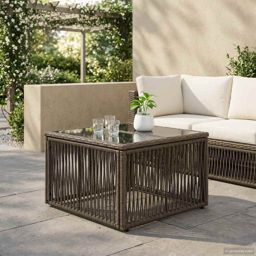 Produktbild för Trädgårdsbord Grå och svart 55 x 55 x 37 cm PE Rattan och Glas