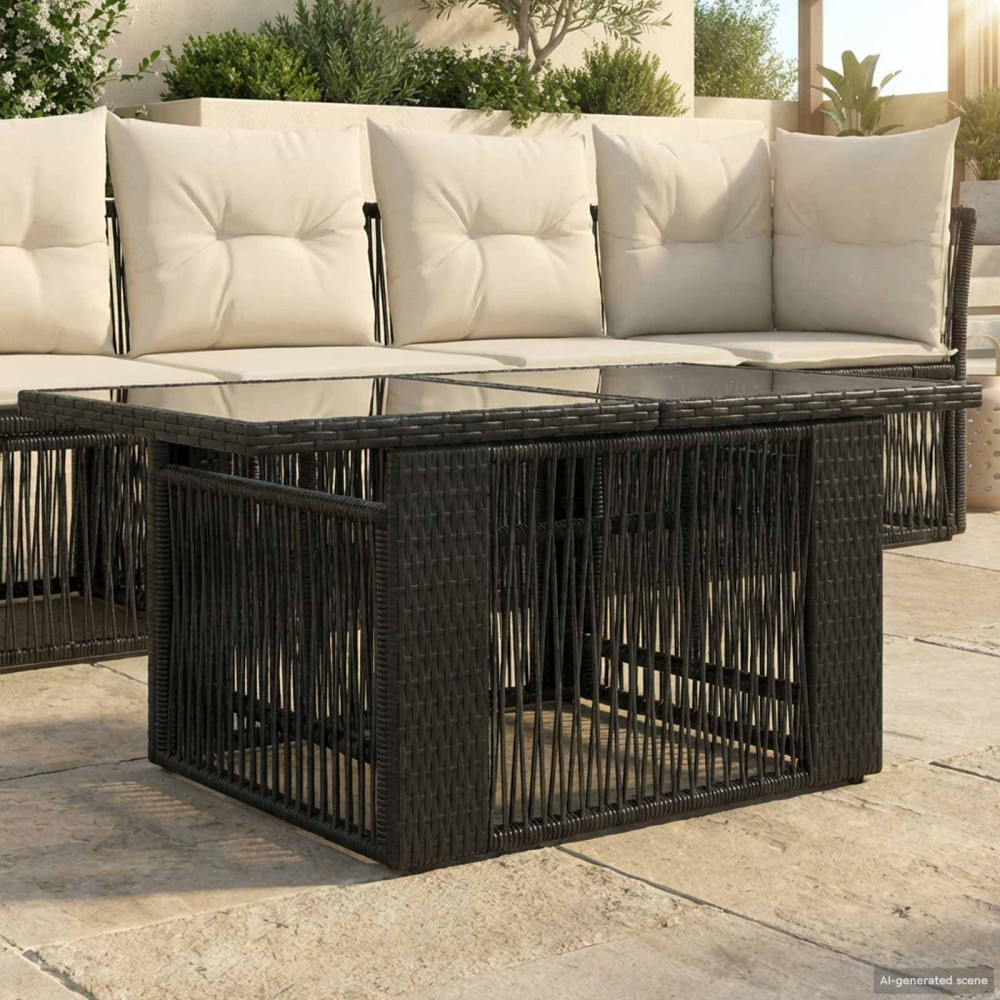 Produktbild för Trädgårdsbord Svart 100 x 55 x 37 cm PE Rattan och Glas