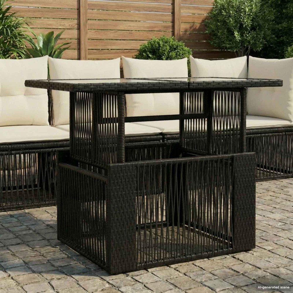Produktbild för Trädgårdsbord Svart 100 x 55 x 37 cm PE Rattan och Glas