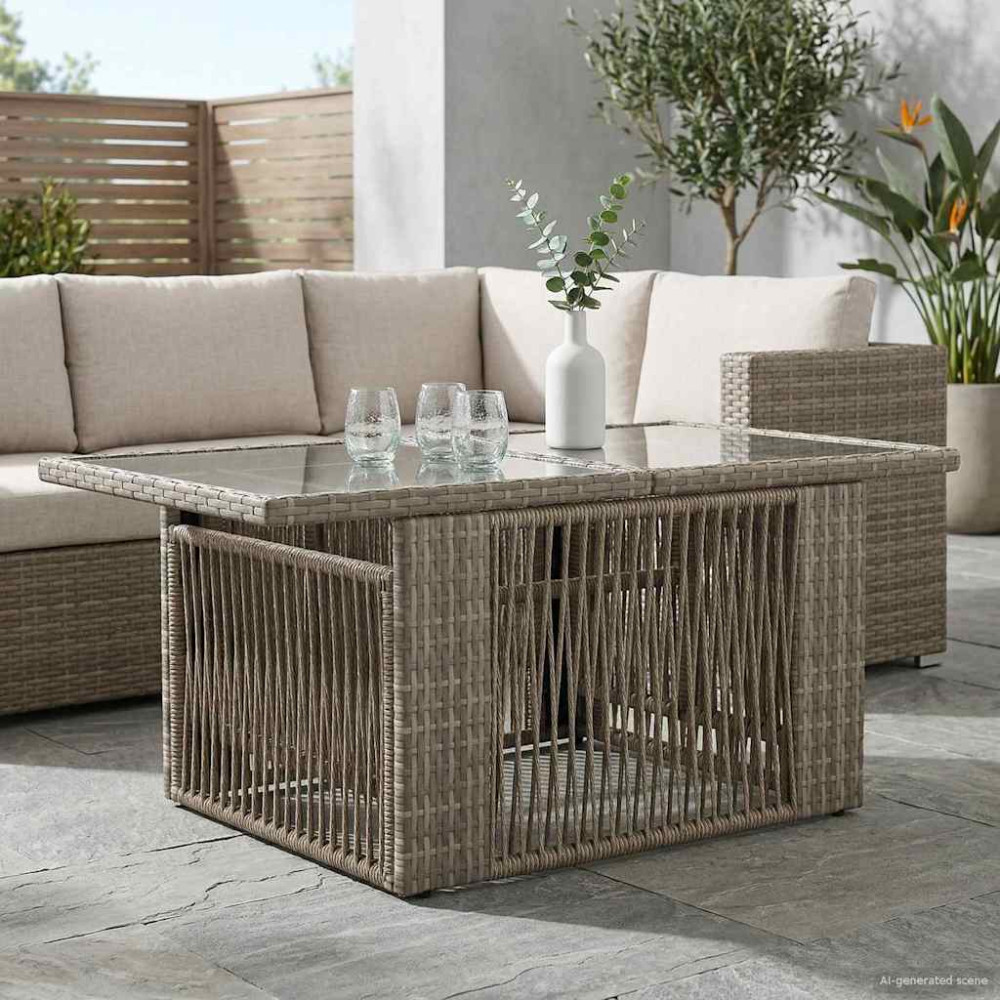 Produktbild för Trädgårdsbord Grå 100 x 55 x 37 cm PE Rattan och Glas