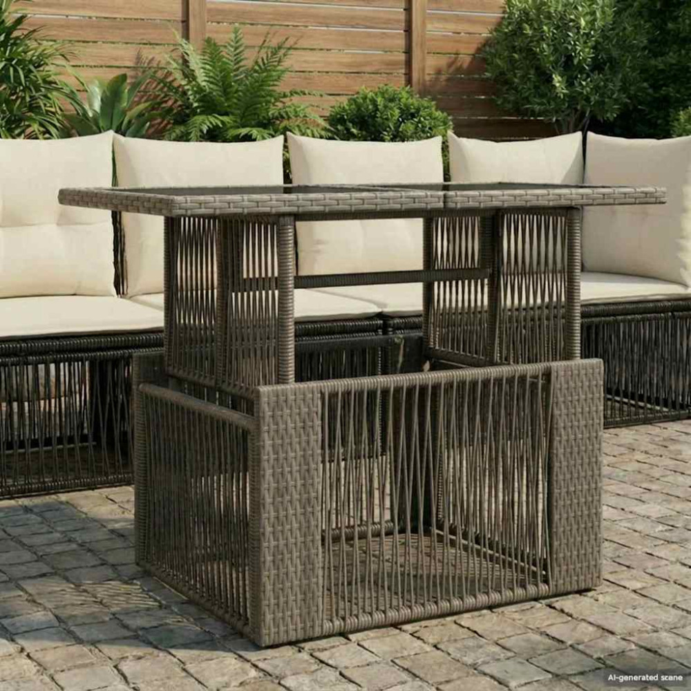 Produktbild för Trädgårdsbord Grå 100 x 55 x 37 cm PE Rattan och Glas