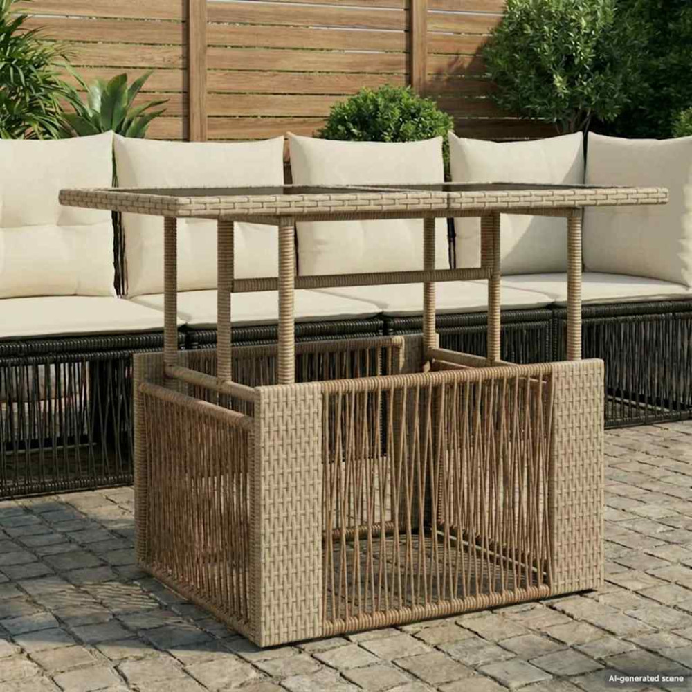 Produktbild för Trädgårdsbord Beige 100 x 55 x 37 cm PE Rattan och Glas