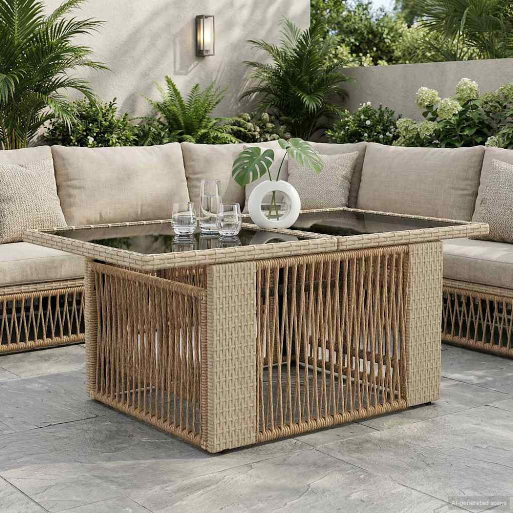 Produktbild för Trädgårdsbord Beige 100 x 55 x 37 cm PE Rattan och Glas