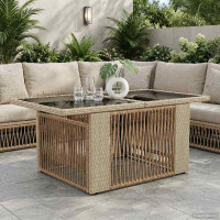 Produktbild för Trädgårdsbord Beige 100 x 55 x 37 cm PE Rattan och Glas