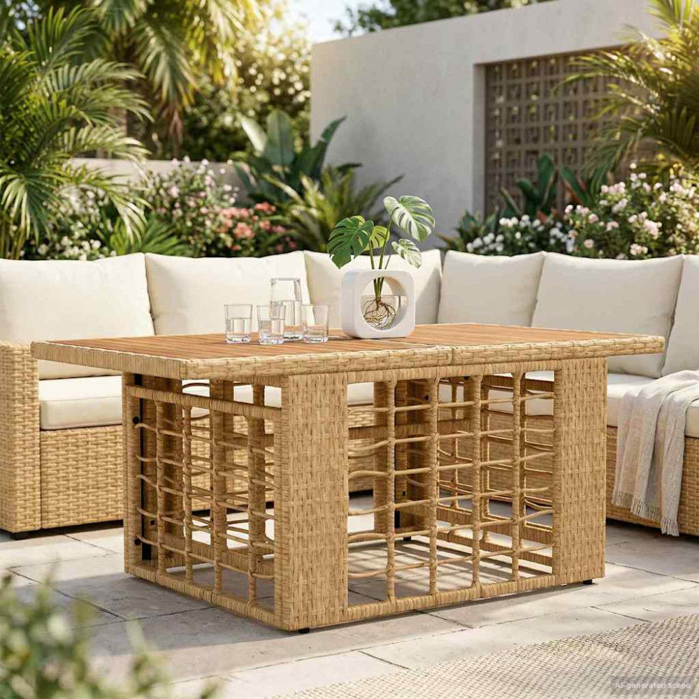 Produktbild för Trädgårdsbord Naturlig 100 x 55 x 37 cm PE Rattan och Glas