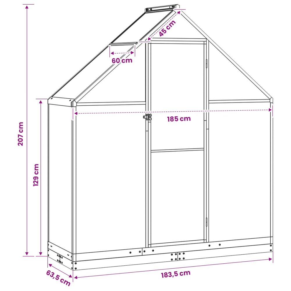 Produktbild för Trädgård Växthus med dörr Antracit 183,5 x 63,5 x 207 cm