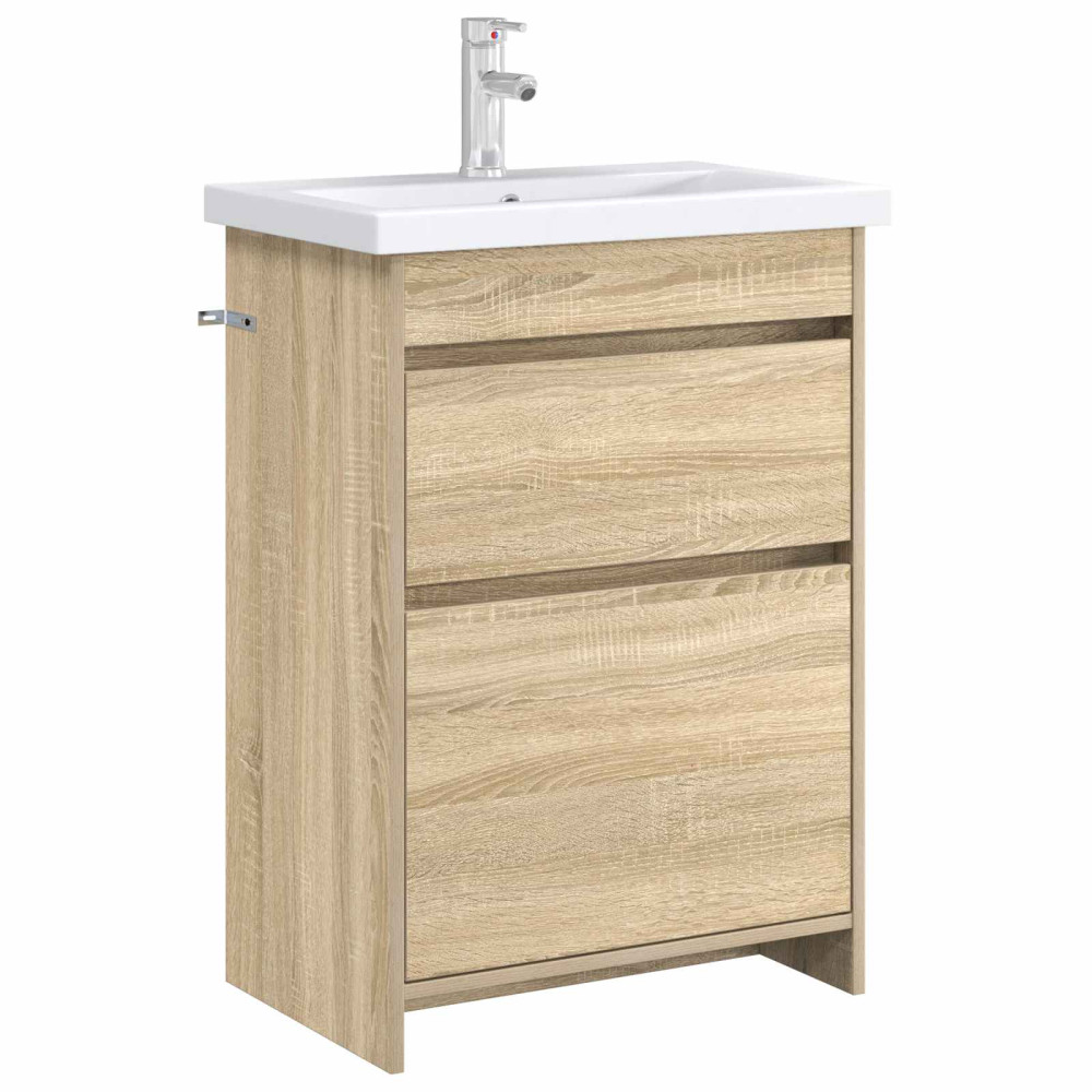 Produktbild för Badrum Under Diskbänk Skåp Sonoma-ek 56 x 37,5 x 81 cm