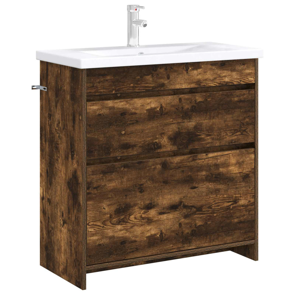 Produktbild för Badrum Under Diskbänk Skåp Rökt ek 78,5 x 37,5 x 81 cm