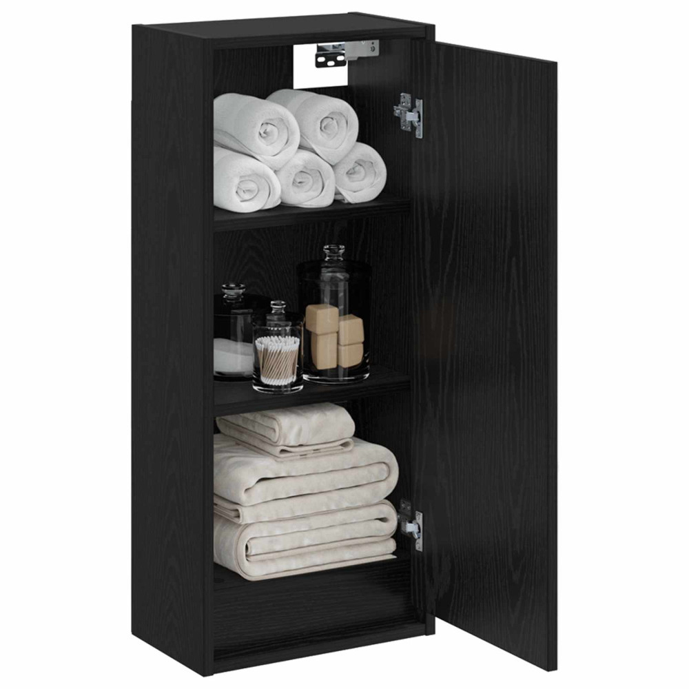 Produktbild för Väggmonterad handfatsspegel Svart ek 35 x 20 x 81 cm