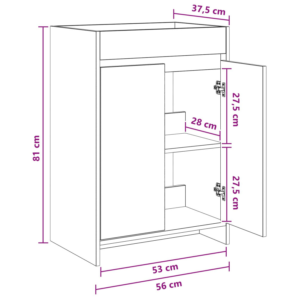 Produktbild för Badrum Under Diskbänk Skåp Vit 56 x 37,5 x 81 cm