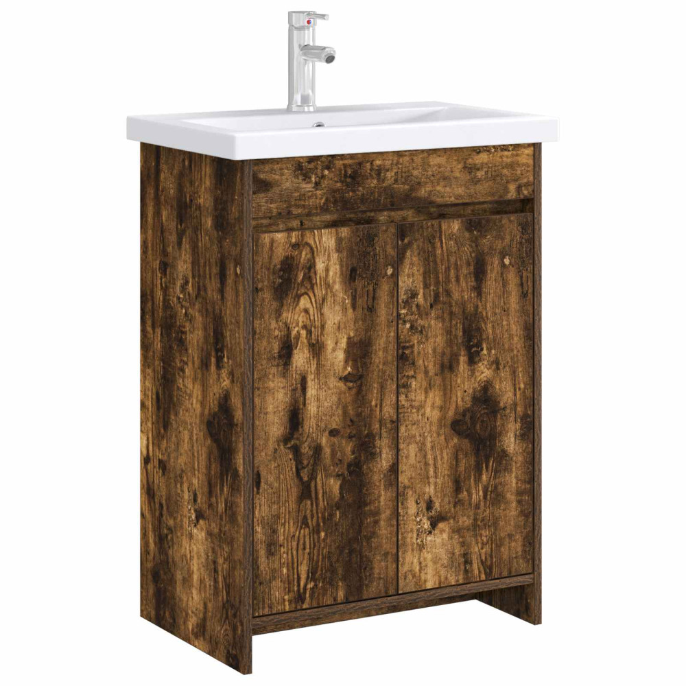 Produktbild för Badrum Under Diskbänk Skåp Rökt ek 56 x 37,5 x 81 cm