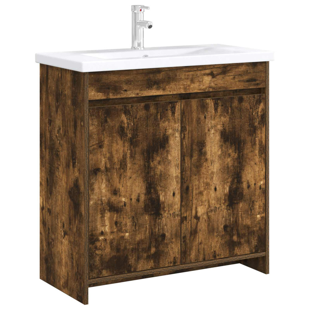 Produktbild för Badrum Under Diskbänk Skåp Rökt ek 78,5 x 37,5 x 81 cm