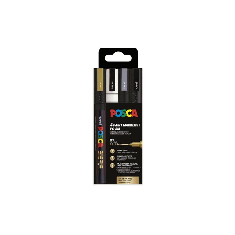Produktbild för POSCA PC-3M 4 st (Guld,Vit,Silver,Svart)