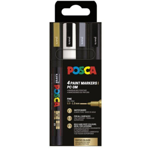 POSCA POSCA PC-3M 4 st (Guld,Vit,Silver,Svart)
