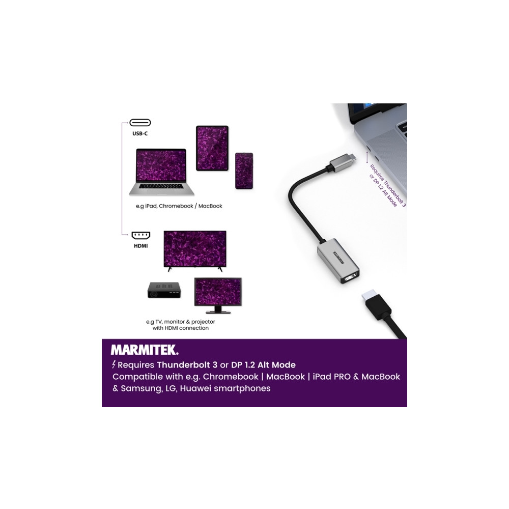 Produktbild för Marmitek 25008369, Svart, Silver, 0,15 m, 3840 x 2160 pixlar...