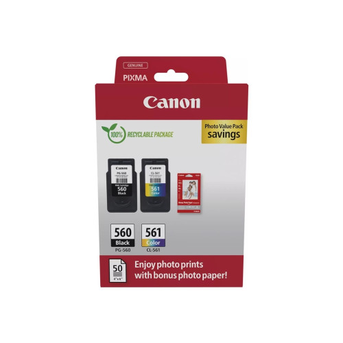 CANON Canon PG-560/CL-561 Photo Value Pack - 2-pack - svart, färg (cyan, magenta, gul) - original - blank - bläckpatron/papperssats