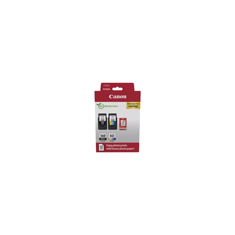 Produktbild för Canon PG-560/CL-561 Photo Value Pack - 2-pack - svart, färg (cyan, magenta, gul) - original - blank - bläckpatron/papperssats