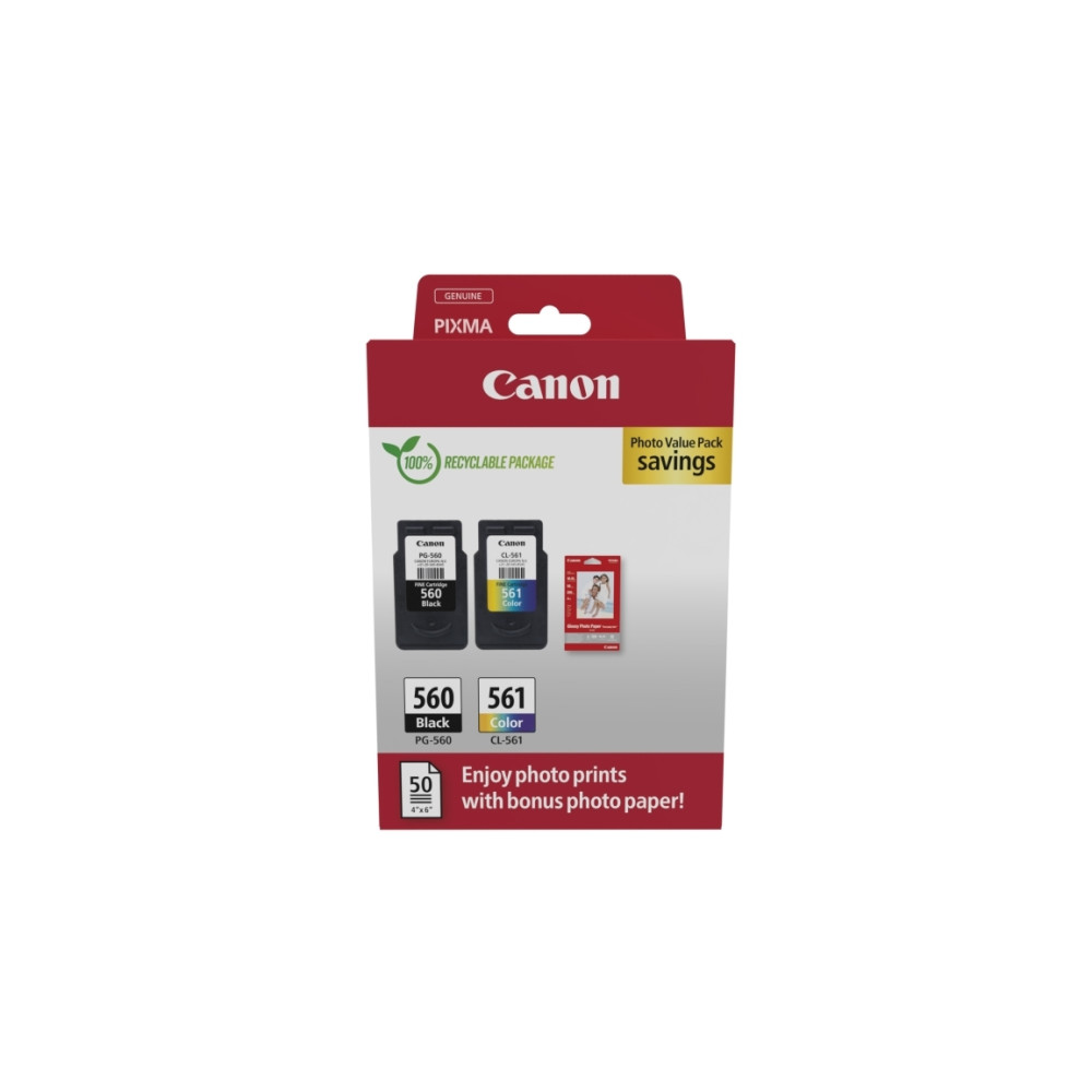 Produktbild för Canon PG-560/CL-561 Photo Value Pack - 2-pack - svart, färg (cyan, magenta, gul) - original - blank - bläckpatron/papperssats