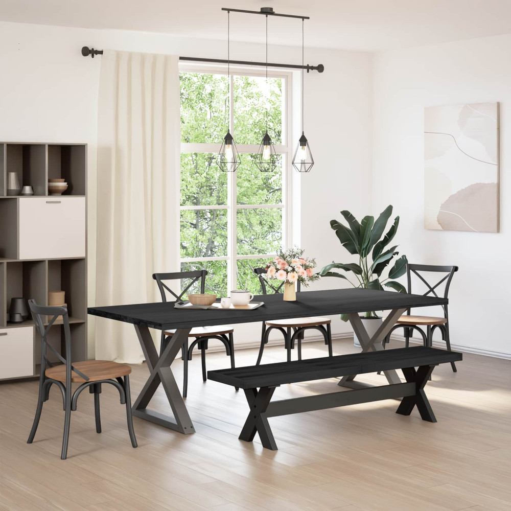 Produktbild för Matbänk NOAIN 180 x 41 x 45 cm Massivt furu Svart