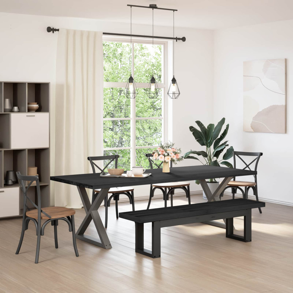 Produktbild för Matbänk NOAIN 160 x 41 x 45 cm Massivt furu Svart