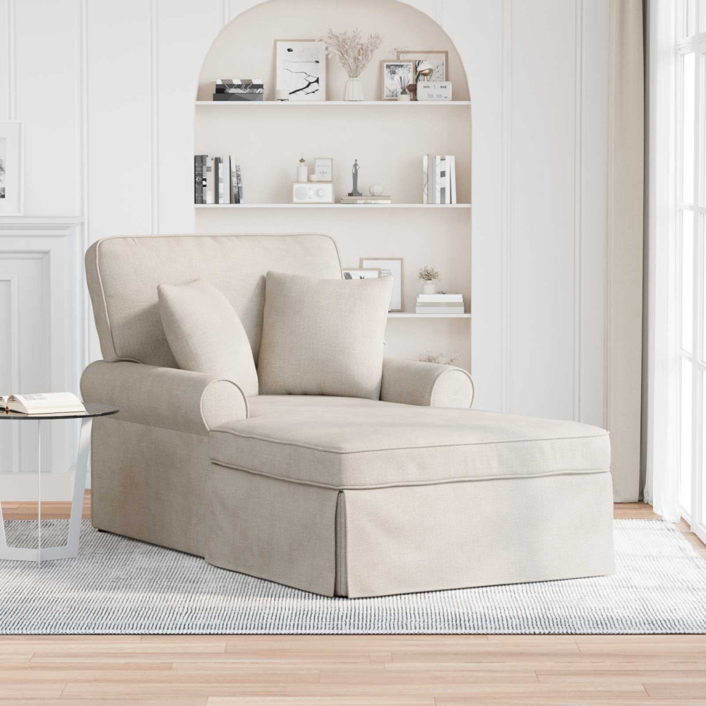 Produktbild för Chaise Lounge med Kjol med kudde Gräddvit 157 x 91 x 91 cm ARES