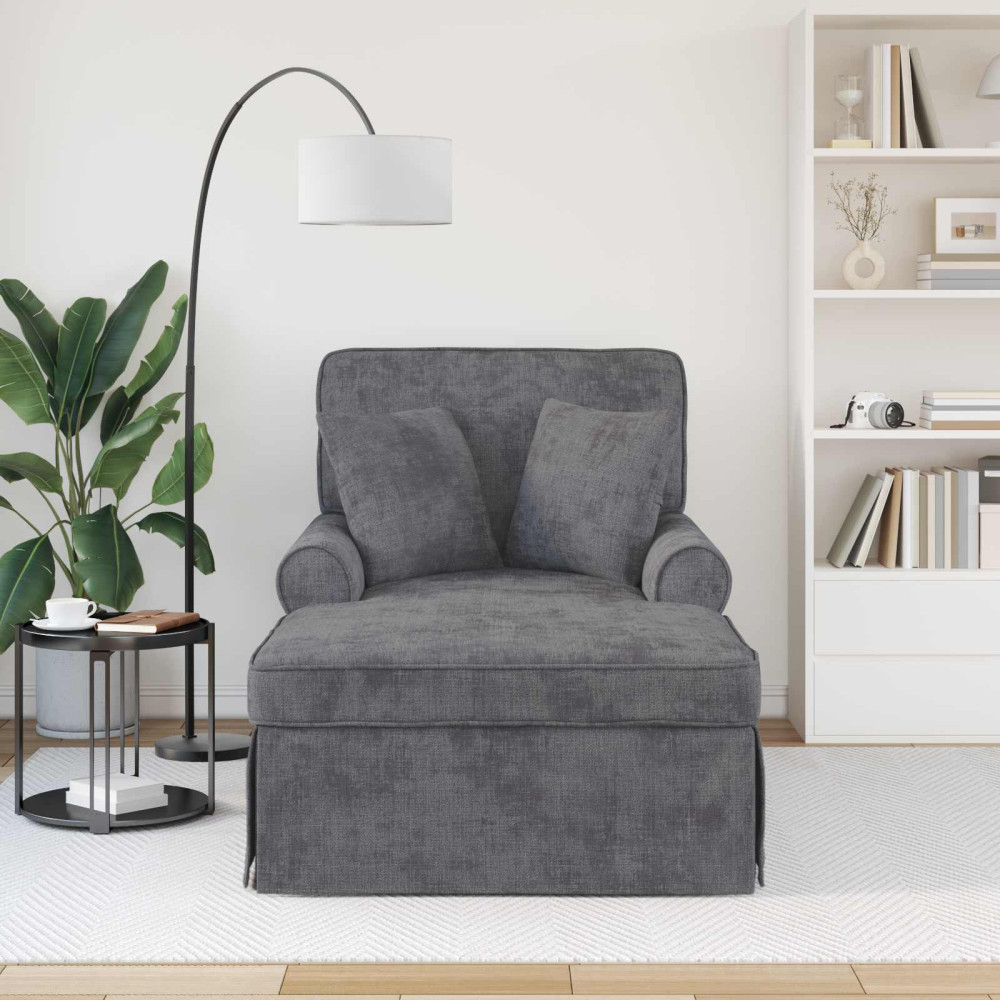 Produktbild för Chaise Lounge med Kjol med kudde Mörkgrå 157 x 91 x 91 cm ARES