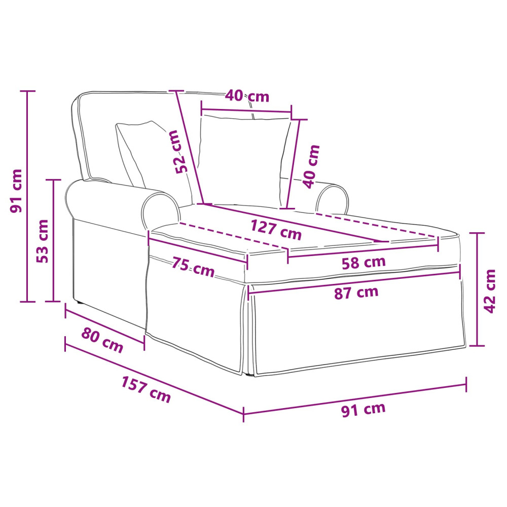 Produktbild för Chaise Lounge med Kjol med kudde Svart 157 x 91 x 91 cm ARES