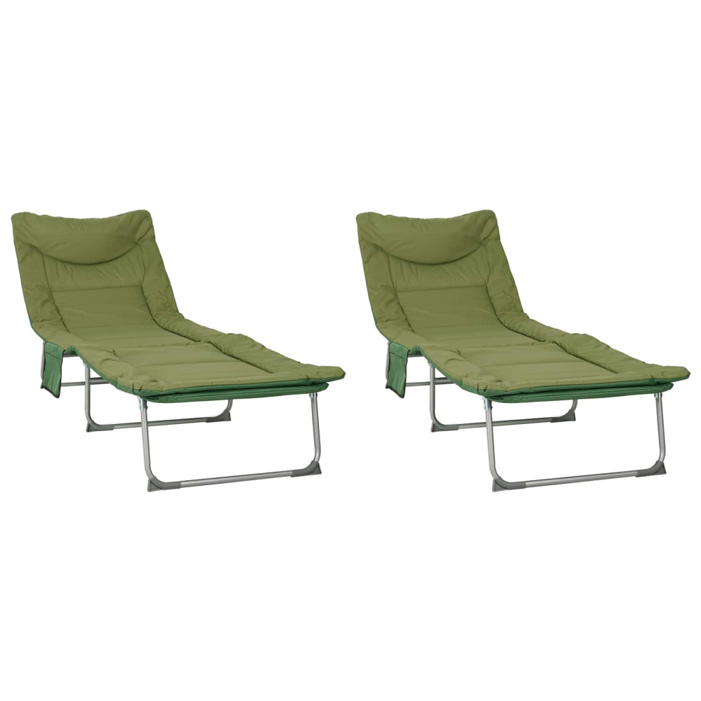 Produktbild för Hopfällbar solstol med kudde 2 pcs Mörkgrön