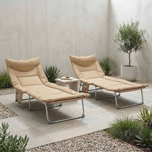 vidaXL Hopfällbar solstol med kudde 2 pcs Beige