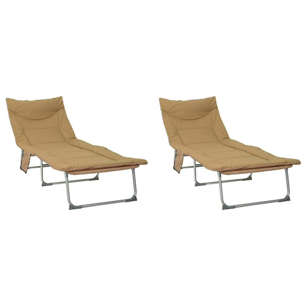Produktbild för Hopfällbar solstol med kudde 2 pcs Beige