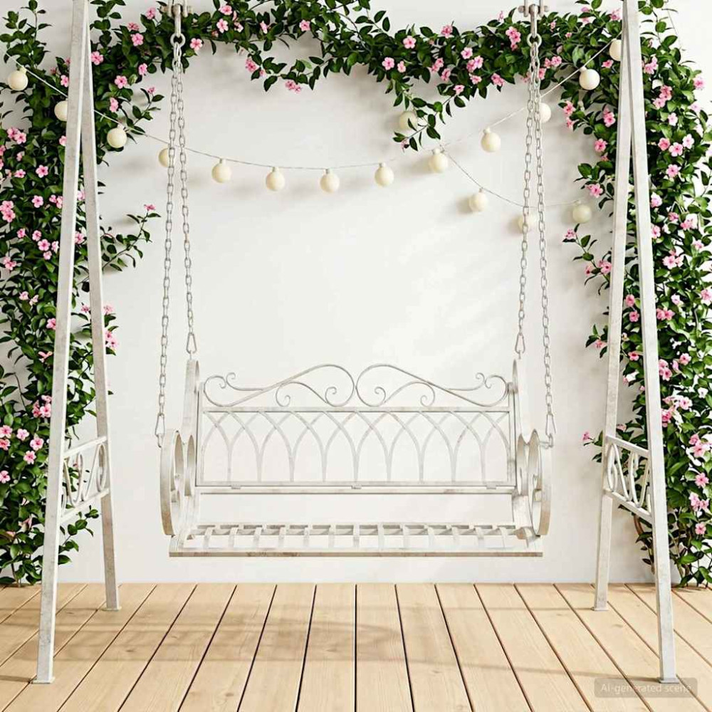 Produktbild för Gungbänk Stål 109 x 75 x 59 cm Antik vit