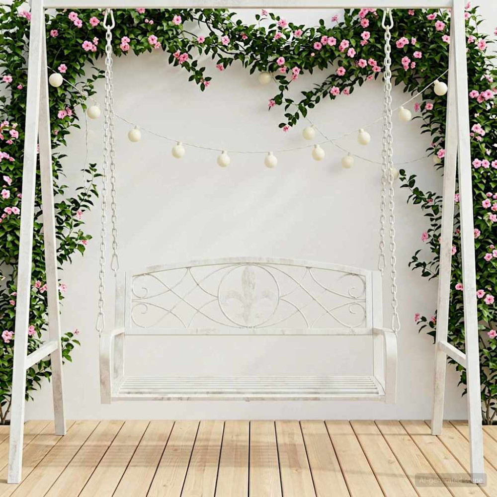 Produktbild för Gungbänk Stål 110,5 x 59 x 55 cm Antik vit