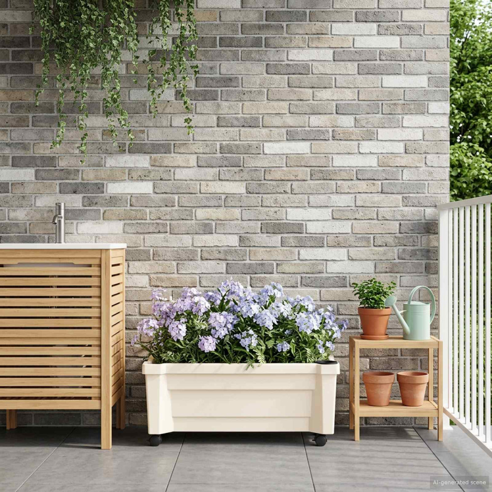 Produktbild för Calypso planta med hjul Vit 79 x 35 x 33 cm PP