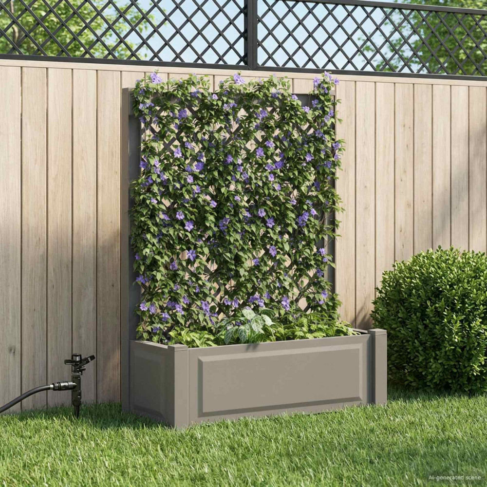 Produktbild för Stort planter med spaljé Grå 99,5 x 43 x 133,5 cm PP