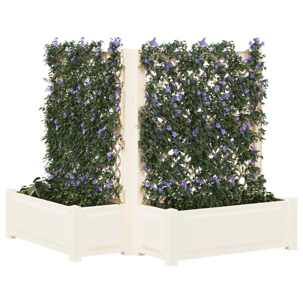 Produktbild för Stort planter med spaljé 2 pcs Vit 143 x 143 x 133,5 cm PP