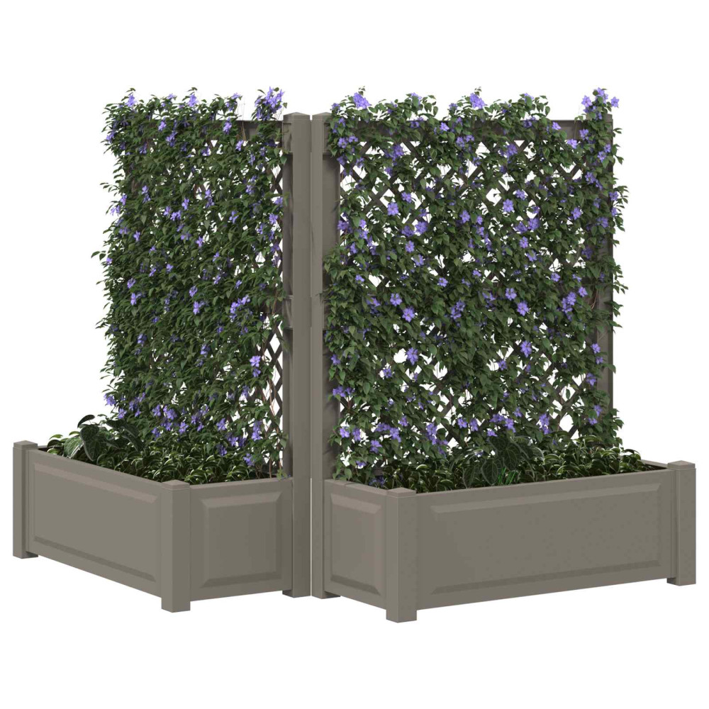 Produktbild för Stort planter med spaljé 2 pcs Grå 143 x 143 x 133,5 cm PP