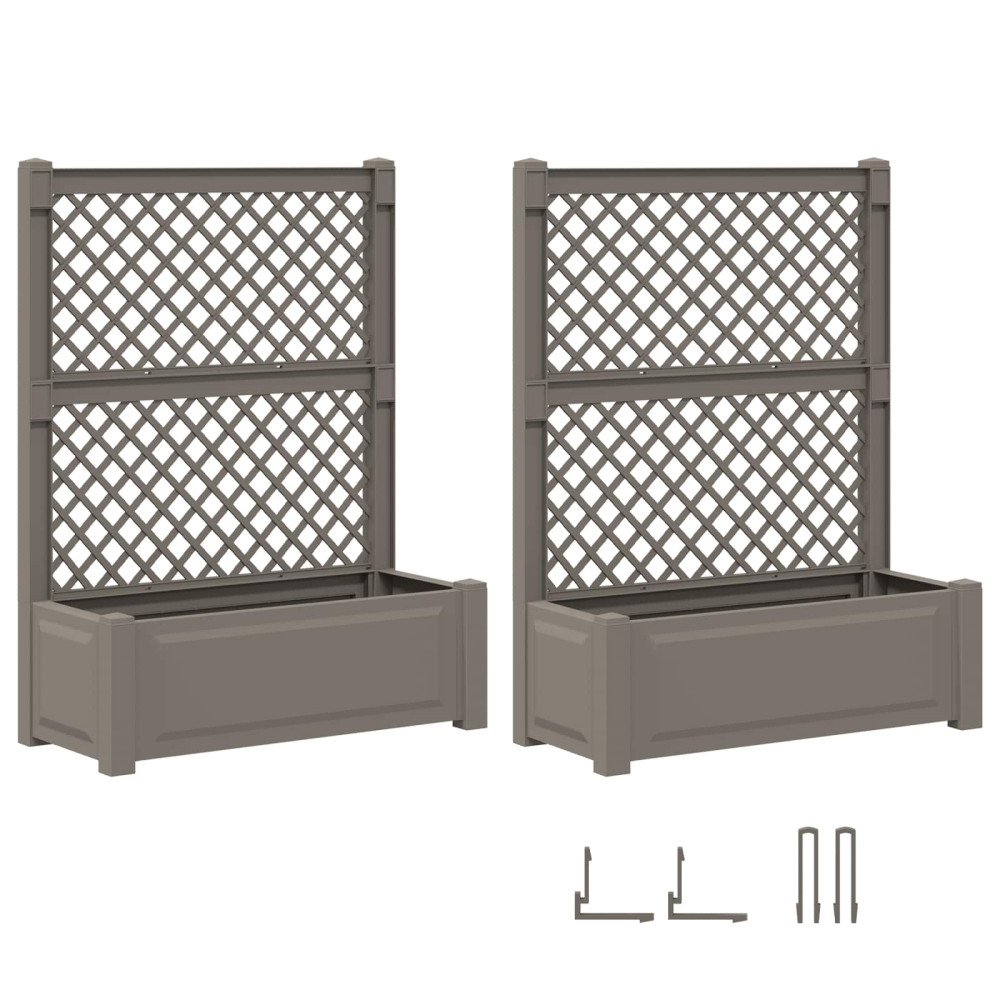 Produktbild för Stort planter med spaljé 2 pcs Grå 143 x 143 x 133,5 cm PP