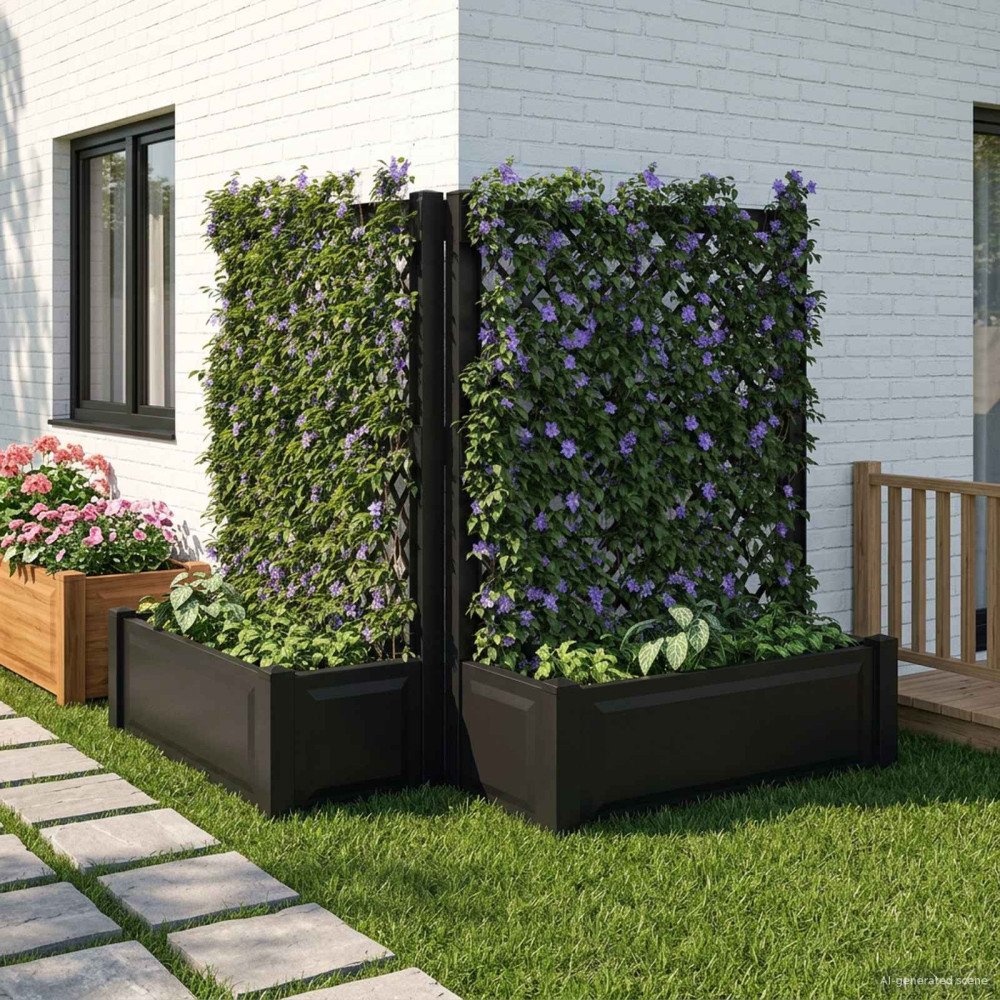 Produktbild för Stort planter med spaljé 2 pcs Antracit 143 x 143 x 133,5 cm PP