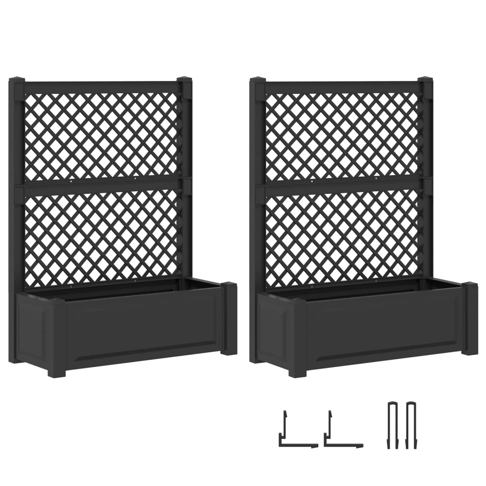 Produktbild för Stort planter med spaljé 2 pcs Antracit 143 x 143 x 133,5 cm PP