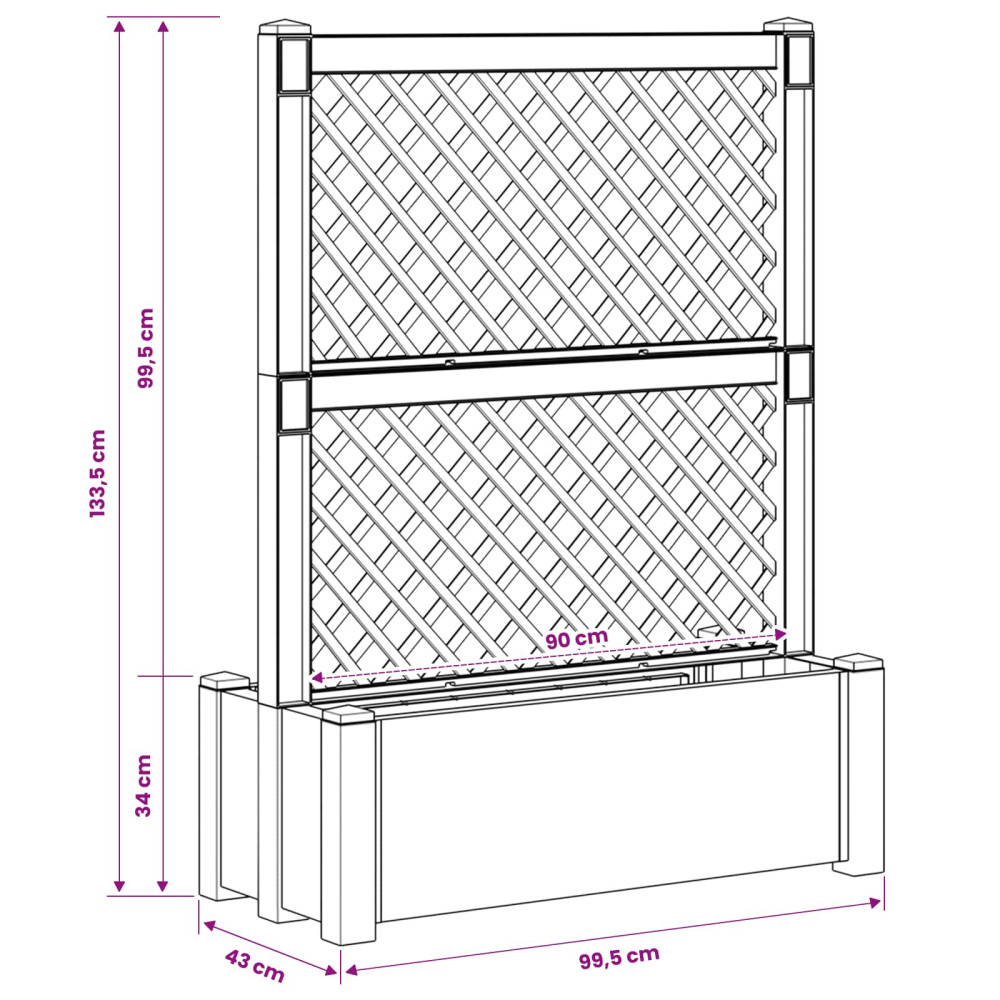 Produktbild för Stor blomkruka med spaljé Antracit 99,5 x 43 x 133,5 PP