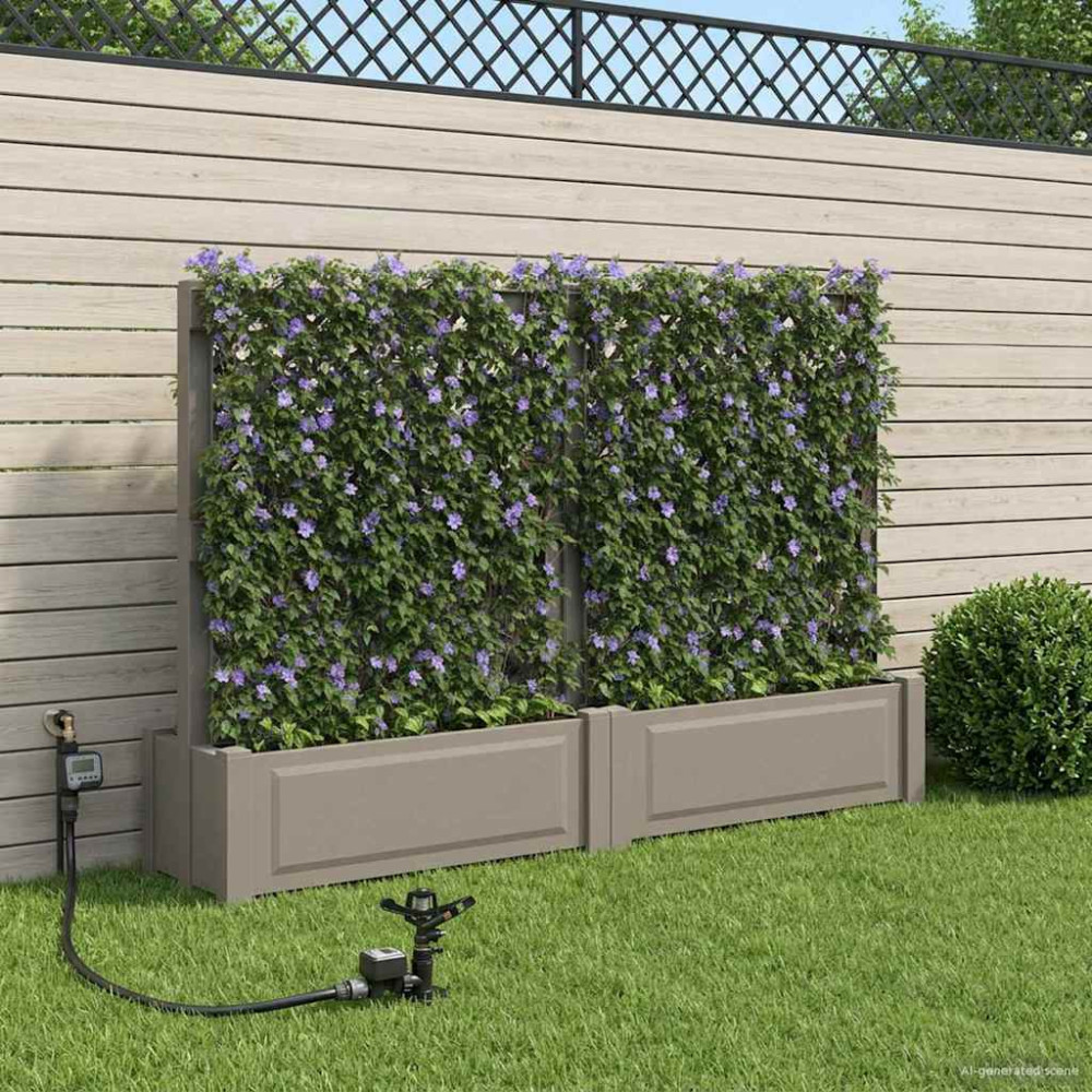 Produktbild för Stor blomkruka med spaljé 2 pcs Grå 200 x 43 x 133,5 cm PP