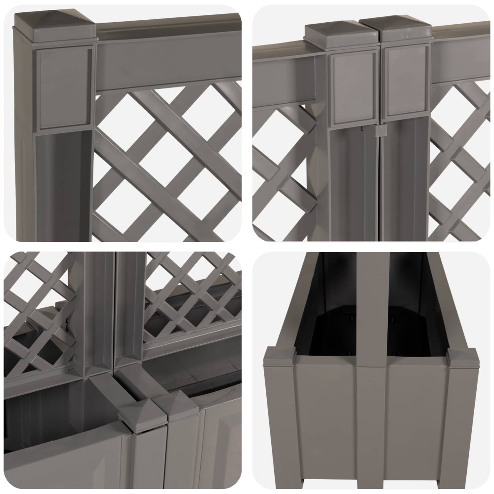 Produktbild för Stor blomkruka med spaljé 2 pcs Grå 200 x 43 x 133,5 cm PP