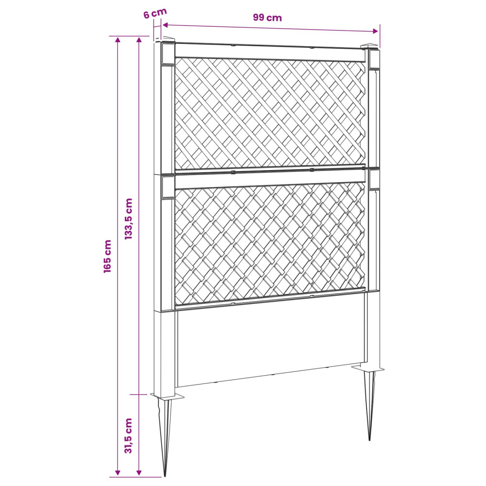 Produktbild för Trellis med spik Antracit 99 x 6 x 165 cm PP