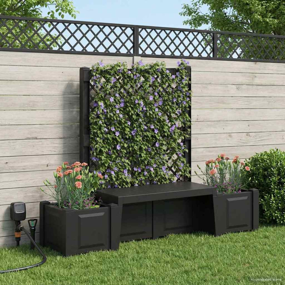 Produktbild för Trädgårdsbänk Kopenhagen Antracit 173 x 49 x 135,5 cm PP