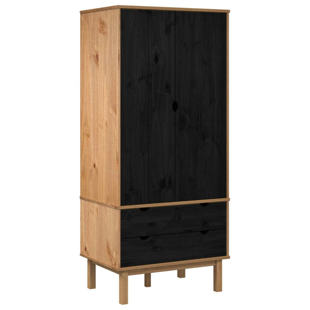 Produktbild för Garderob med låda OTTA Svart 76,5 x 53 x 172 cm Massiv furu