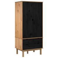 Produktbild för Garderob med låda OTTA Svart 76,5 x 53 x 172 cm Massiv furu