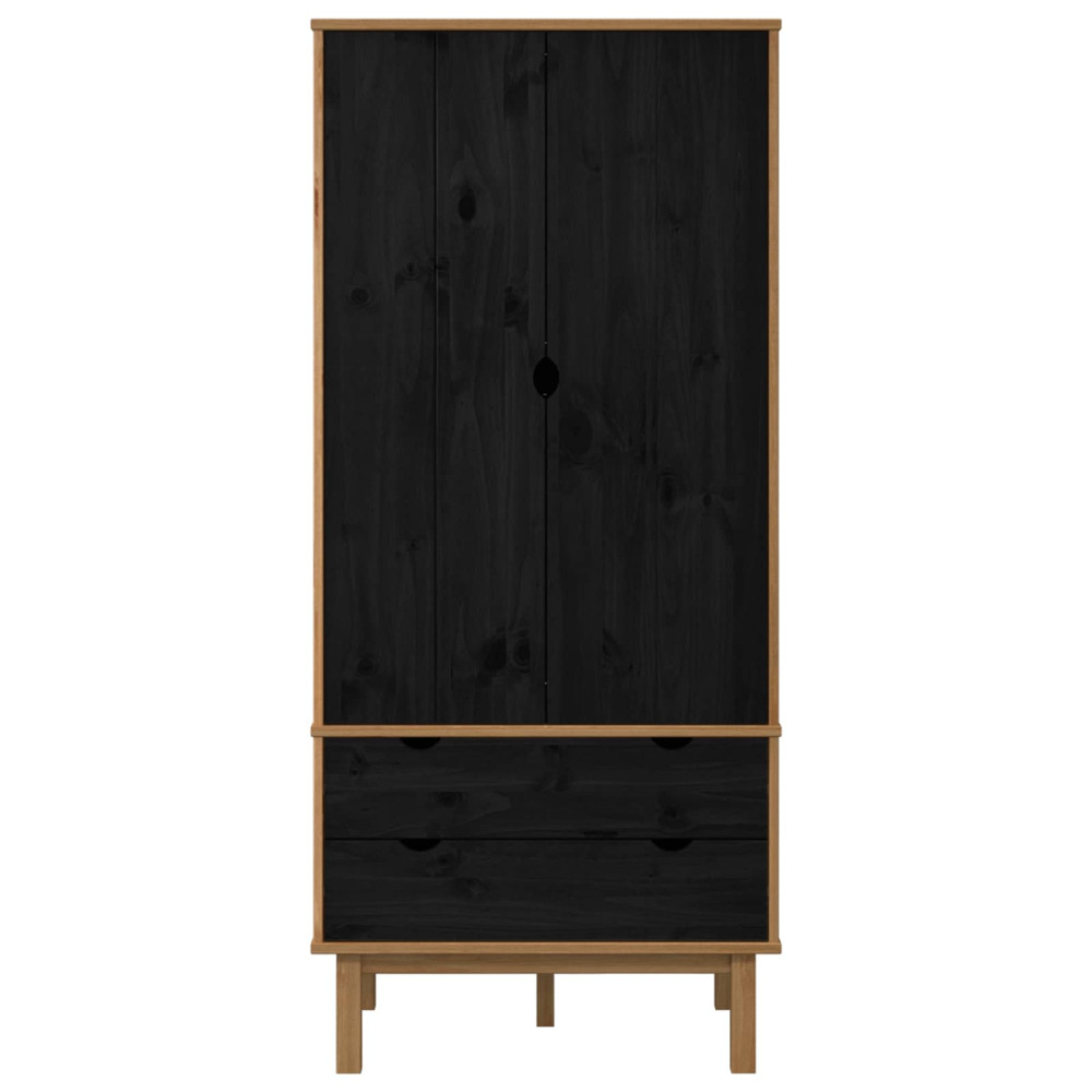 Produktbild för Garderob med låda OTTA Svart 76,5 x 53 x 172 cm Massiv furu